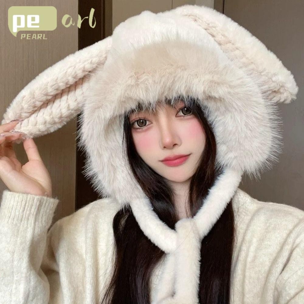 ไข่มุก หมวกกระต่ายหูใหญ่, ขนสัตว์อบอุ่นตุ๊กตาป้องกันหูหมวก, นุ่มฤดูหนาวน่ารักถังหมวกผู้หญิง