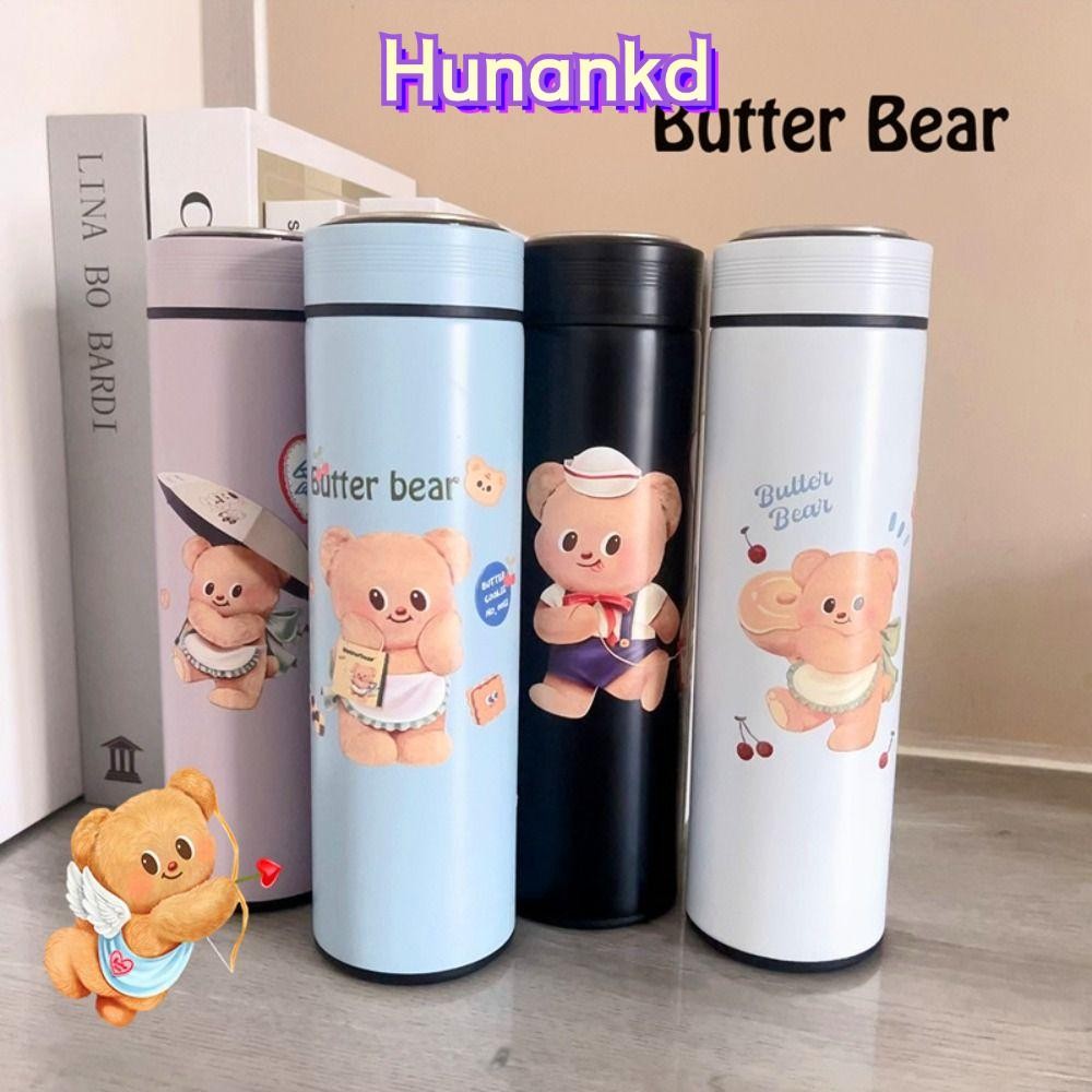 ถ้วยฉนวนหมีเนย หูหนาน แก้วน้ําสแตนเลสน่ารัก ถ้วยชาการ์ตูนความจุขนาดใหญ่ตรง ของขวัญวันเกิด