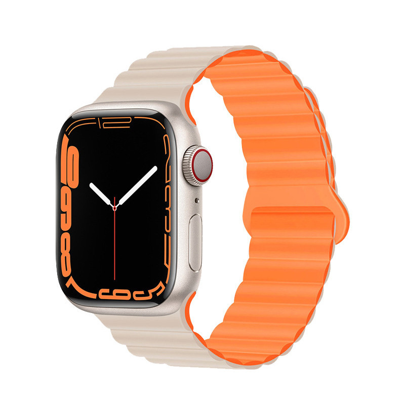 สายนาฬิกาซิลิโคนอ่อนนุ่มสำหรับ iWatch 4/5/6/7/8/Ultra 38/40/41/42/44/45/49MM พร้อมห่วงดูดแม่เหล็กสองสี