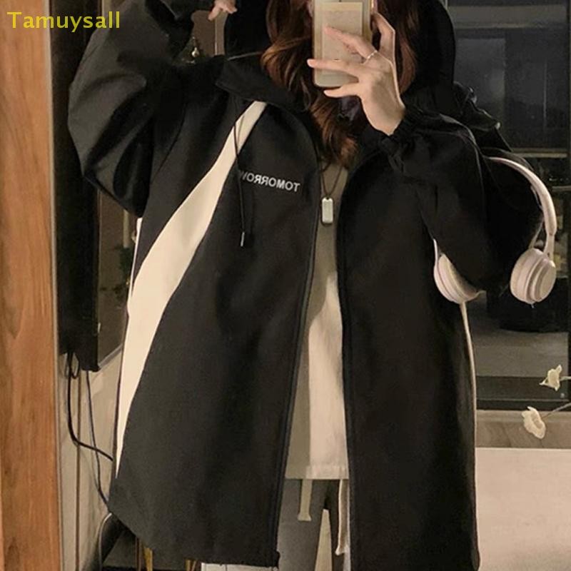 [TAMU] เสื้อแจ็คเก็ตกันลมลําลองแฟชั่นสไตล์วิทยาลัยแขนยาว Splicing หลวมสบายๆสําหรับผู้หญิง YSA
