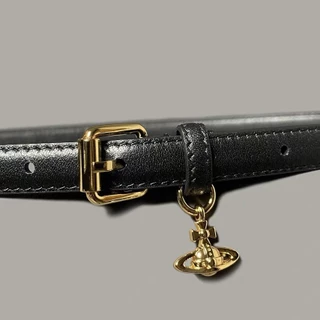 Vivienne Westwood Saturn จี้พื้นผิวอ่อนเข็มขัดแคบแฟชั่นอเนกประสงค์ชุดเข็มขัด