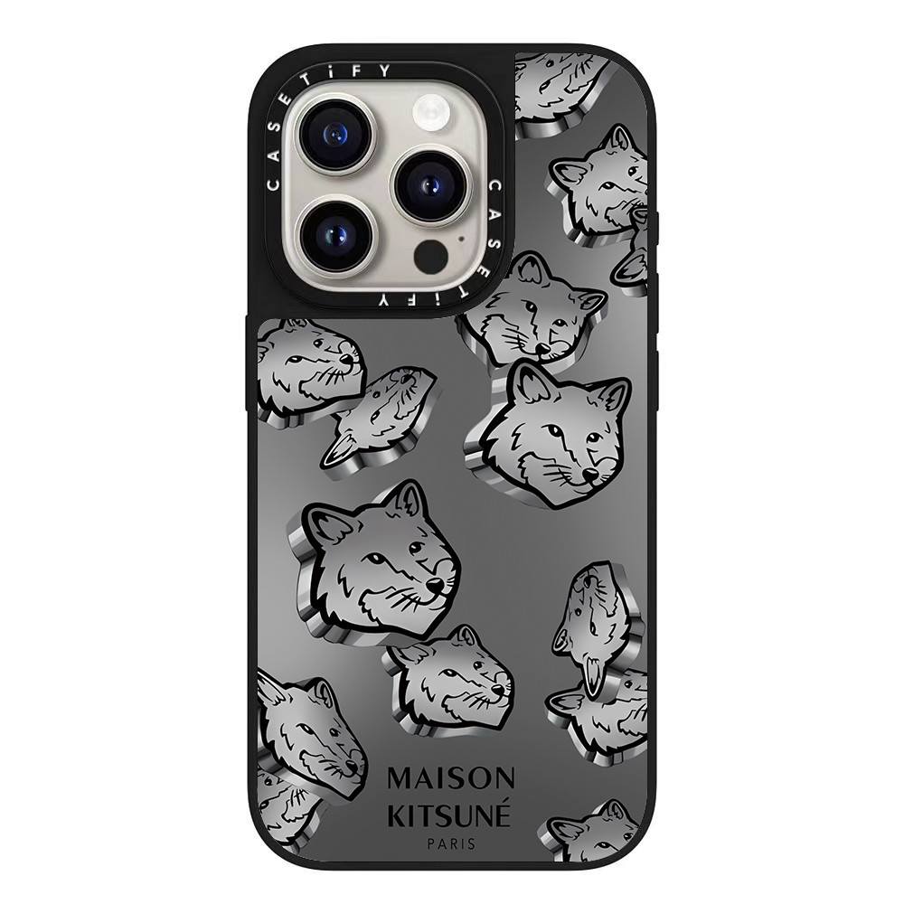 Tify Mirror Maison Kitsune Full fox plugs Card Case Case, เหมาะสําหรับ iPhone 16 15 14 13 12 11 Pro 