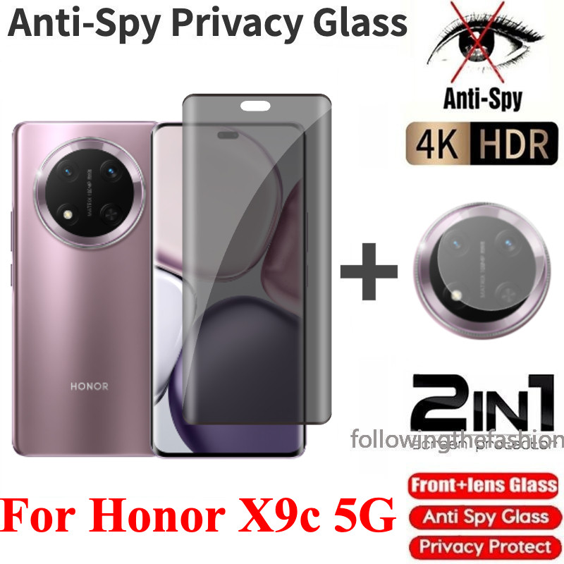 2 in 1 ตัวป้องกันหน้าจอความเป็นส่วนตัวสําหรับ Honor X9c 5G Honorx9 c X9 c 2024 X7d X9d คลุมทั้งหมดกาวส่วนตัวกระจกนิรภัยป้องกันฟิล์ม Anti Peeping เลนส์ป้องกันกระจกกล้องฟิล์ม