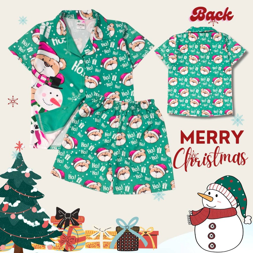 CSM0923#6 ชุดเด็ก เซ็ตเสื้อฮาวาย+กางเกงขาสั้น ผ้าไหมอิตาลี ลายการ์ตูน คริสมาส ซานต้าครอส เสื้อผ้าเด็กแฟชั่น ชุดคริสต์มาส
