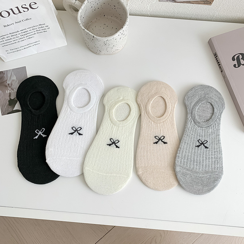 🌸พร้อมส่งในไทย🧦ถุงเท้าสั้น jk ญี่ปุ่น ถุงเท้าที่มองไม่เห็น ตกแต่งโบว์ สีทึบ ผ้าถัก นุ่มสบาย สไตล์โลลิต้า