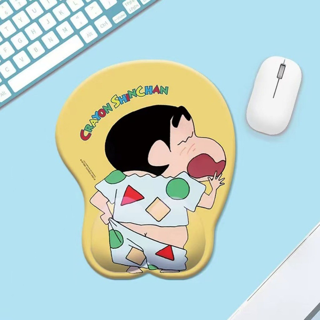 แผ่นรองเมาส์ พร้อมที่รองข้อมือ ซิลิโคนรองข้อมือ น่ารักสบาย ลายการ์ตูน นุ่มนิ่ม Crayon Xiao Xin Ergonomic Mouse Wrist Pad