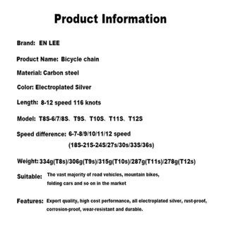 โซ่จักรยาน ENLEE MTB Road Bike 8-9-10-11-12 Speed เหล็กกล้าคาร์บอน กันสนิม สำหรับจักรยานเสือภูเขาและถนน คุณภาพมืออาชีพ