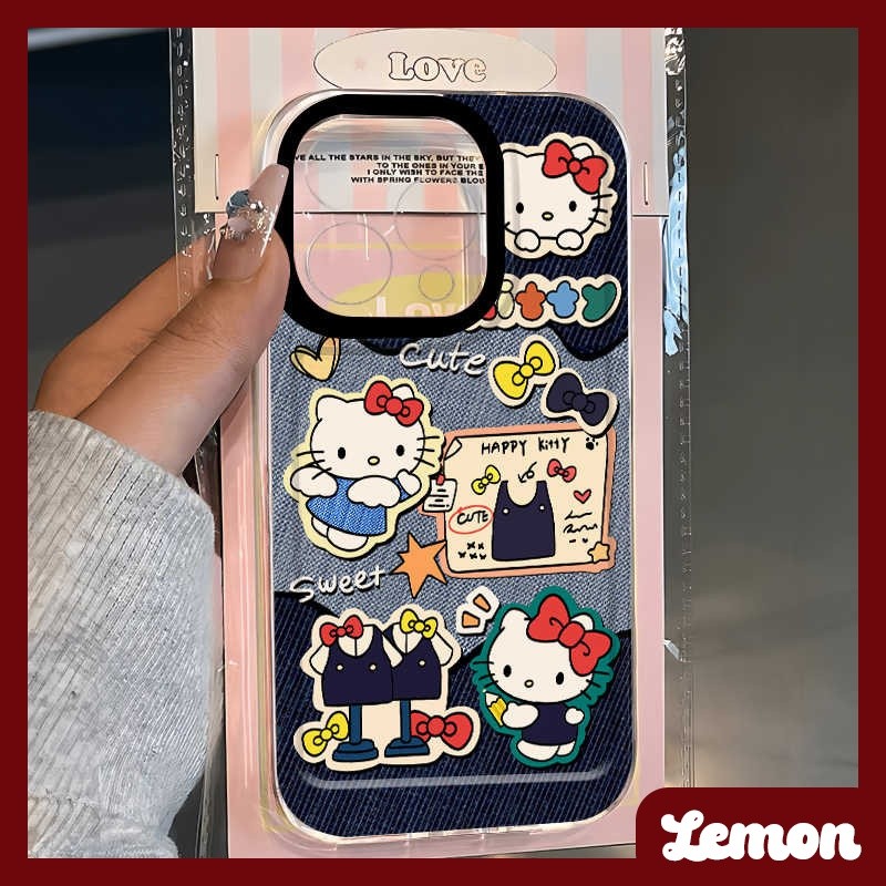 เคสนิ่มสําหรับเคสiphone 16promax 15 15promax 14promax 13pro 13promax 11 12Promaxน่ารักการ์ตูนRetro Denim kt Cat