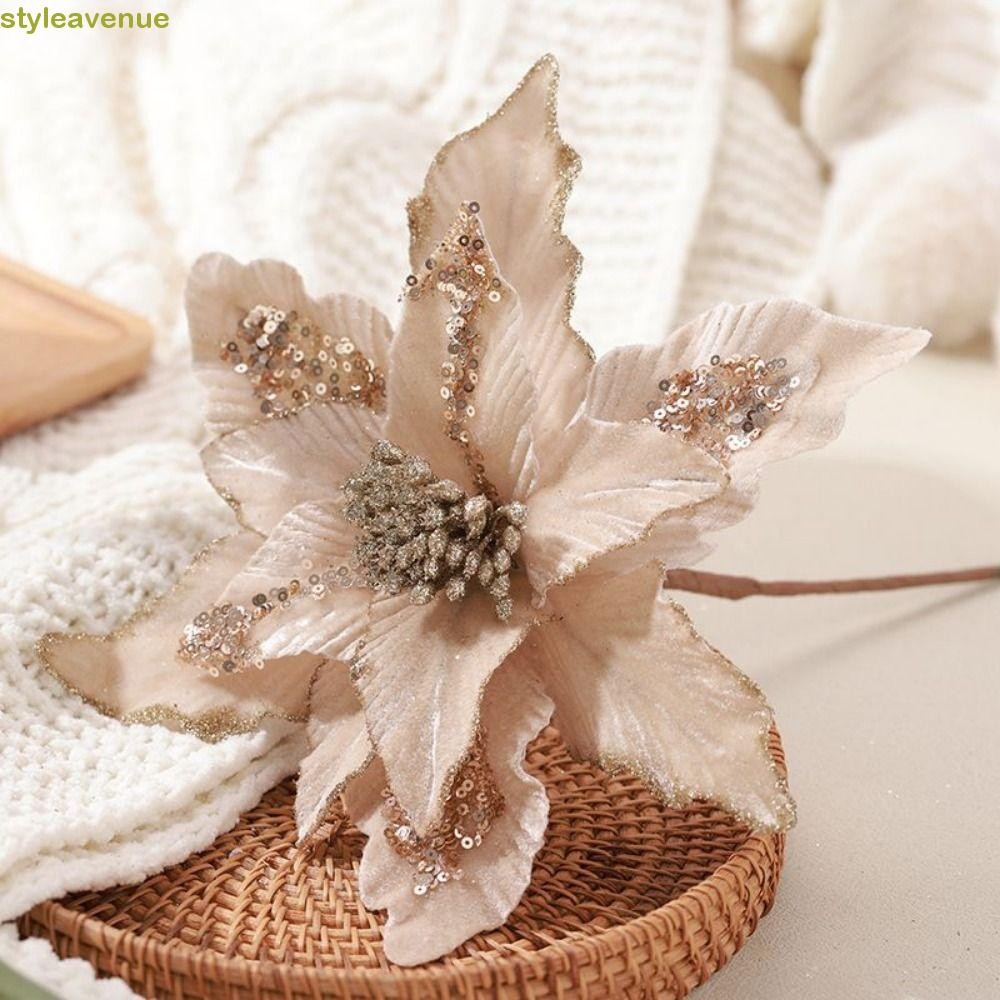 Styleavenue Glitter ดอกไม้คริสต์มาสประดิษฐ์ที่สวยงามที่ไม่ซ้ํากัน, 28 ซม.แขวน DIY จําลอง Handmade ดอกไม้ตกแต่งบ้าน