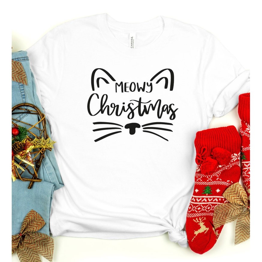 Meowy Christmas Shirt, Funny Christmas Cat Shirt, Cute Christmas Shirt, Christmas Shirt For Kid, Gif