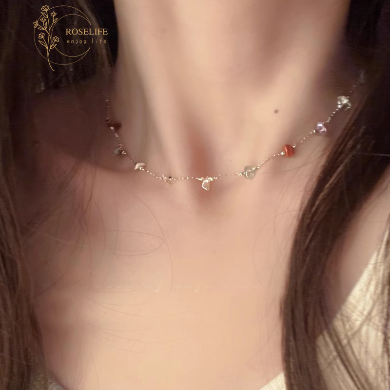 โรสไลฟ์ สีสันไม่สม่ําเสมอหินลูกปัดสร้อยคอโชคเกอร์สําหรับผู้หญิงสาวสไตล์ชายหาดวันหยุดลูกปัดคอโซ่ทุกวันอุปกรณ์เครื่องประดับ