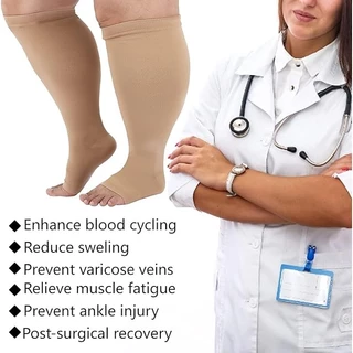 1 คู่ 2XL-7XL Plus ขนาดถุงเท้าการบีบอัดเปิดนิ้วเท้าผู้หญิง & ผู้ชาย 15-20mmHg กว้างลูกวัวเข่าสูง Toeless ถุงเท้าการบีบอัด