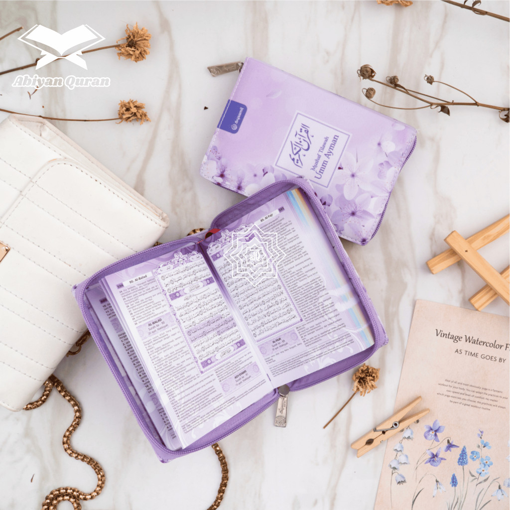 UNGU Al-Quran แปลซิป A6 Mushaf Umm Ayman Al-Quran สีม่วง Yasmina Syaamil Aby Quran