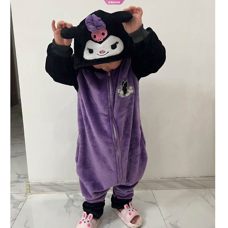 อะนิเมะ Sanrio Kuromi Flannel Homewear คอสเพลย์ผู้หญิงชุดนอนฮาโลวีนการ์ตูน Onesies Kawaii น่ารักวันหยุดสาวอะนิเมะของขวัญ