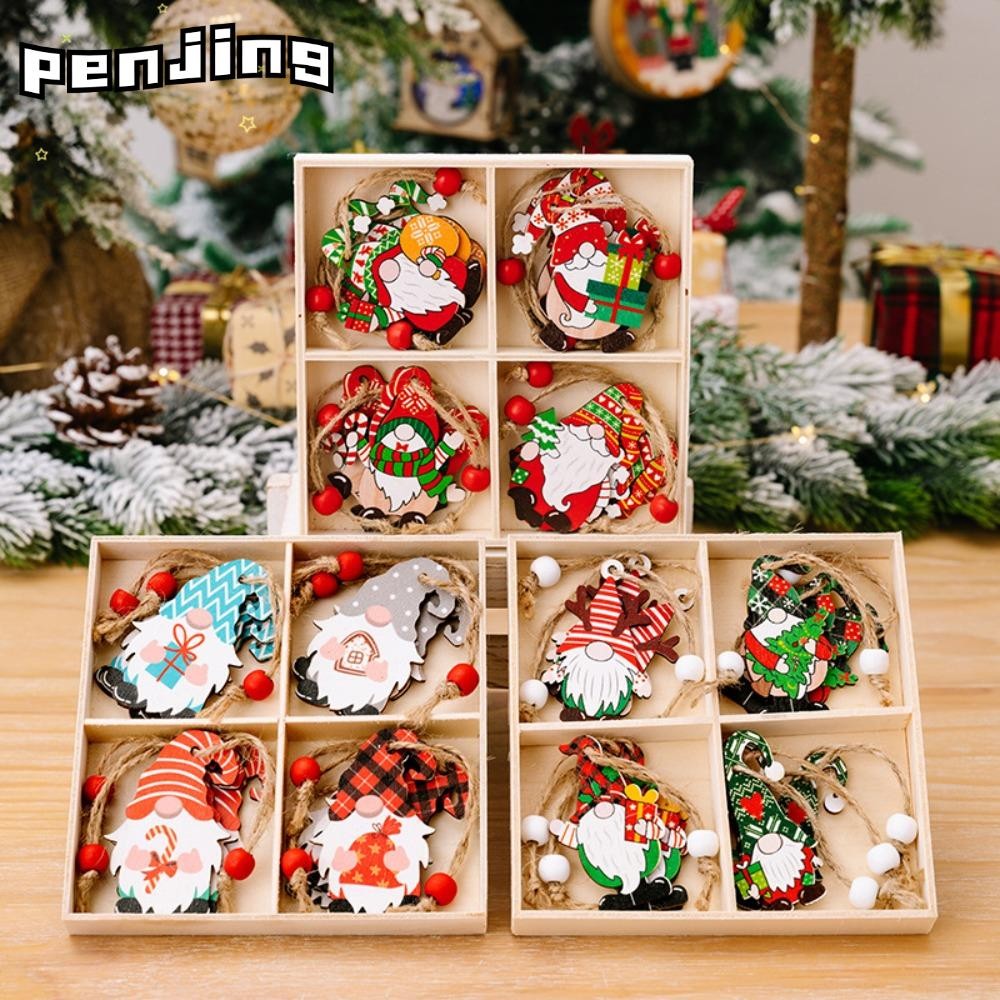 Penjing 12 ชิ้นจี้ไม้คริสต์มาส, ไม้ตกแต่งคริสต์มาส Faceless Old Man จี้ไม้, น่ารัก Xmas ของขวัญแขวนตกแต่งเครื่องประดับต้นคริสต์มาสคริสต์มาส