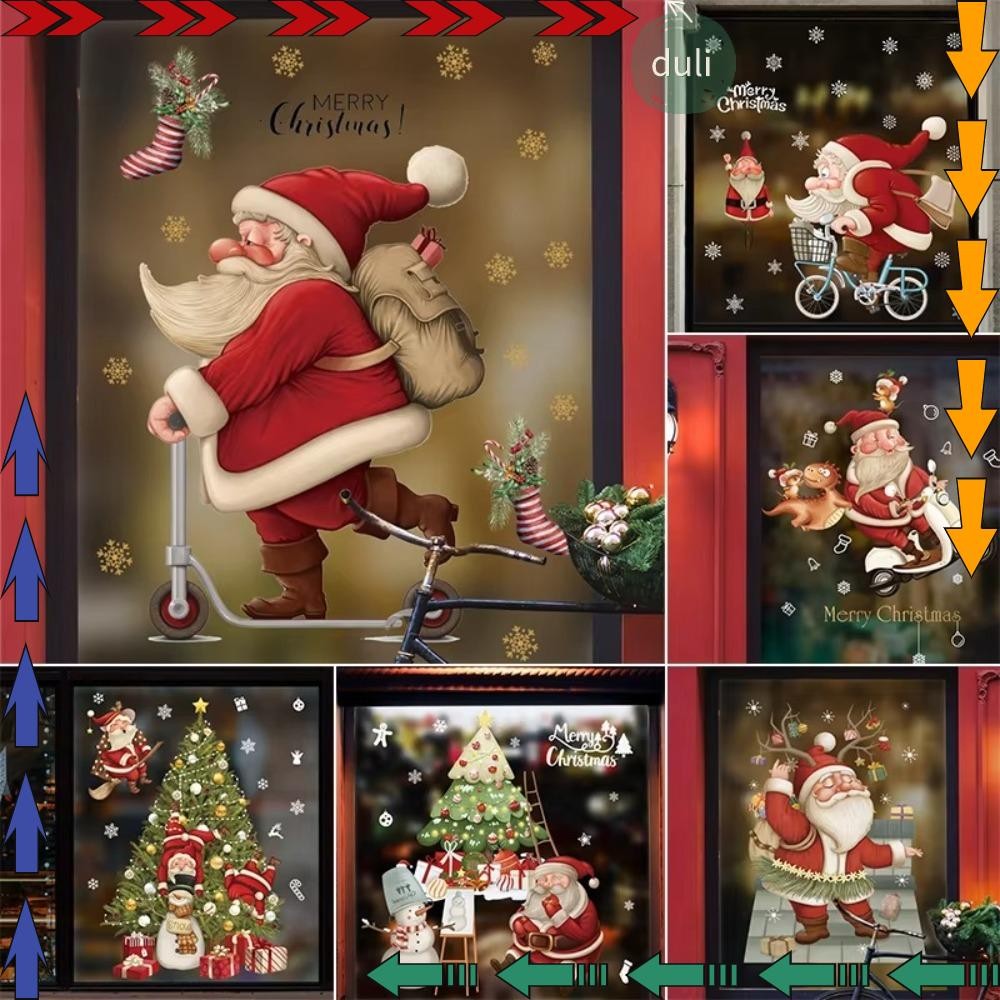 Duilian สติ๊กเกอร์ติดหน้าต่าง, Merry Christmas Santa Claus 2024 สติ๊กเกอร์คริสต์มาส, สติ๊กเกอร์ติดผนังต้นคริสต์มาสที่ถอดออกได้การ์ตูนแก้วรูปลอกตกแต่งคริสต์มาสตกแต่งบ้าน