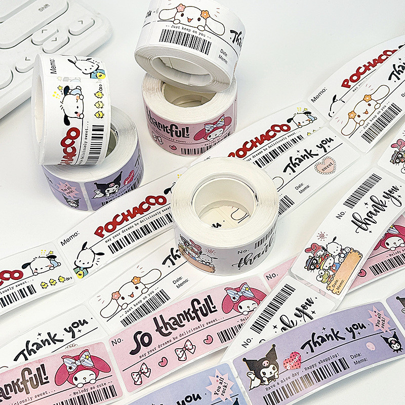 SANRIO 120 ชิ้น/ม้วน ซานริโอ สติกเกอร์ฉลากซองจดหมายปิดผนึกสติกเกอร์เทปตกแต่ง