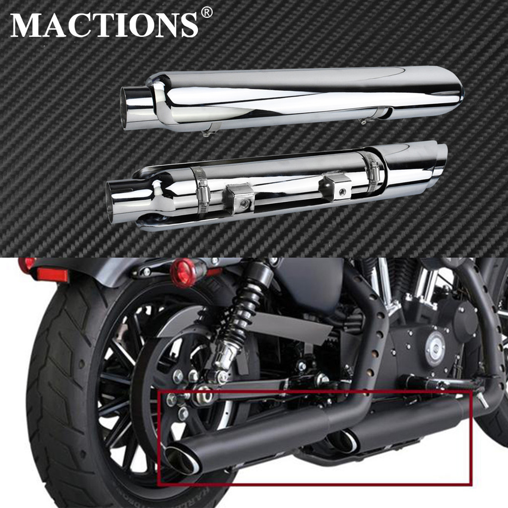 Yรถจักรยานยนต์ Chrome Slip-On Mufflers ท่อไอเสียท่อ W/ความร้อนสำหรับ Harley Sportster 883 1200 XL 72