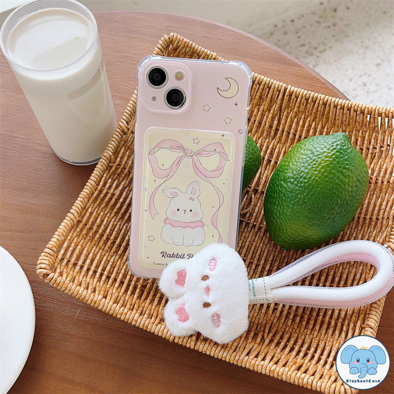 โบว์หวานกระต่ายเข้ากันได้เคสไอโฟน 11 16 13 XR 15 14 12 Pro Max 7 8Plus X XS Max SE ดาวดวงจันทร์เชือกกระเป๋าสตางค์บัตรเคส