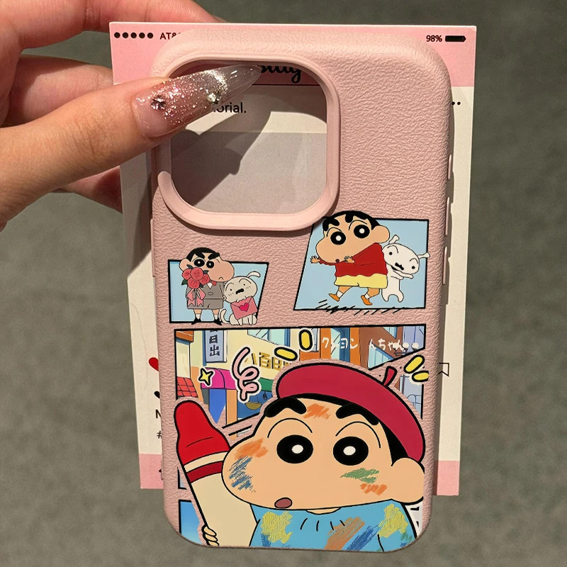 Iphone 16 15 14 13 12 11 Pro Max X XR Max 7 8 Plus INS น่ารัก Graffiti Crayon Shin chan เคสโทรศัพท์ Soft