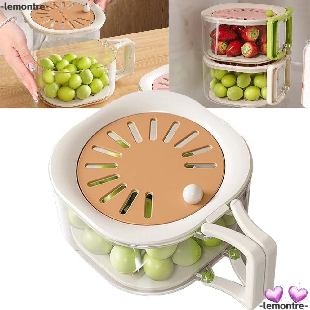 Lemontre Fruit Washer Drainer Container, Draining Bowl กะละมังล้างผัก 2-in-1 ตะกร้าระบายน้ําและการเก็บรักษา, มัลติฟังก์ชั่นพร้อมฝาปิดและที่จับกล่องเก็บชามระบายน้ํา