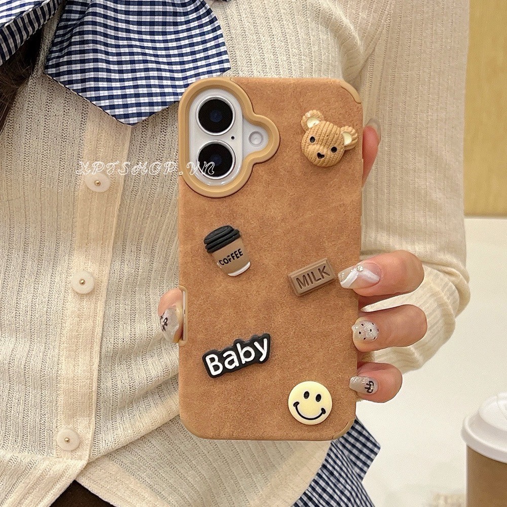 กาแฟหมีเด็กหนังเคสโทรศัพท์สําหรับiphone 16 Pro Max 16 Plus 15 Pro Max 14 13 12 11 Pro Maxกันกระแทกป้องกันปลอกอ่อน