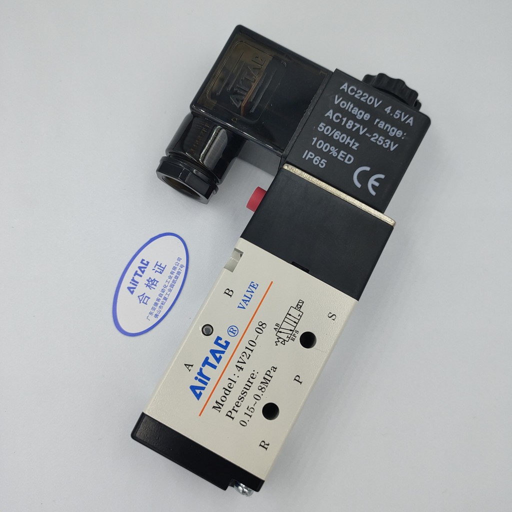 Airtac นิวเมติกโซลินอยด์วาล์วตรวจสอบวาล์ว 220V วาล์วควบคุมขดลวด 24V วาล์วอิเล็กทรอนิกส์ 12V 4V210-08
