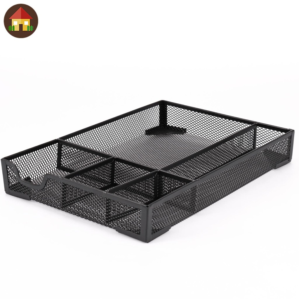 โต๊ะ Organizer ถาด 5 ช่อง 12.4x8.5x1.8 นิ้ว กล่องลิ้นชักโลหะตาข่าย แบ่งปากกา สําหรับ Home Office SHOPTKC4994