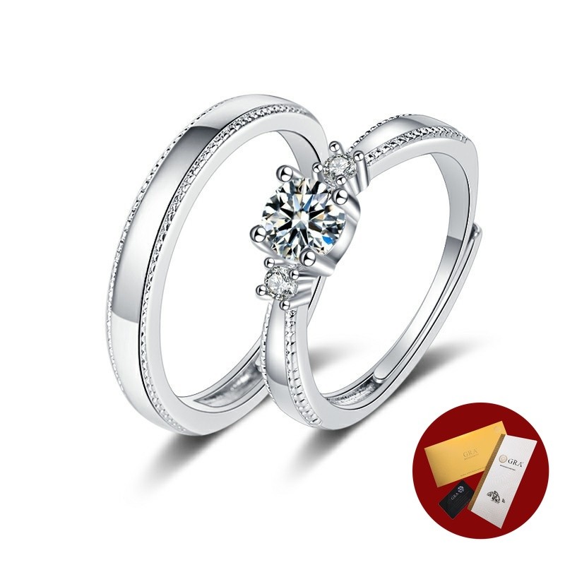 (พร้อมใบรับรอง Gra) S925 Silver Moissanite แหวนเพชรสีขาวแหวนแต่งงานแหวนคู่คู่หรูหราประณีต
