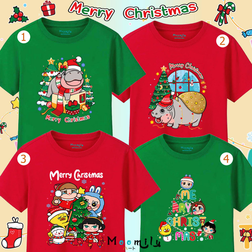 【HOT】เสื้อยืดครอบครัวซานตาคลอส MooDeng t-shirt_2024