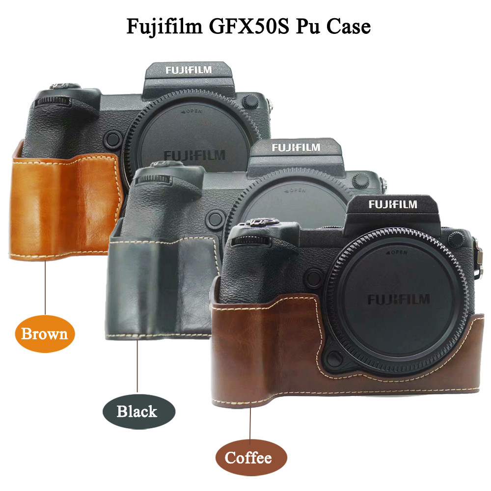 กระเป๋ากล้องหนัง PU ครึ่งฝาครอบสําหรับ FujiFilm GFX50S GFX 50S GFX50R GFX-50R