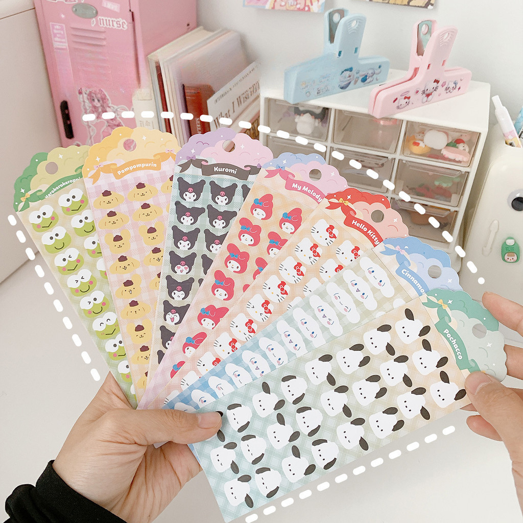 Sanrio เคลือบด้าน สติกเกอร์ Kuromi Cinnamoroll Mini Emoji สติกเกอร์ DIY เครื่องเขียน