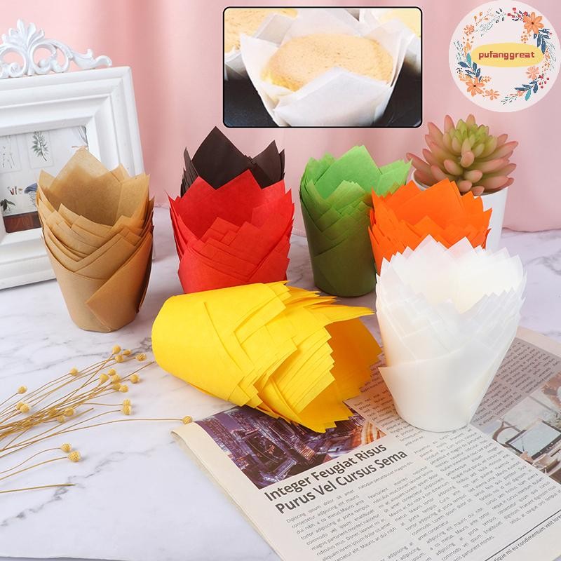 Pufanggreat 50 ชิ้น Cupcake Wrapper Liners มัฟฟิน Tulip กรณีเค้กกระดาษเบเกอรี่ถ้วยตกแต่ง TH