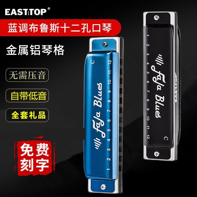 Easttop Oriental Ding FALA Bruce Harmonica 12 หลุมบลูส์โลหะตารางผู้ใหญ่ Professional Performance Pra