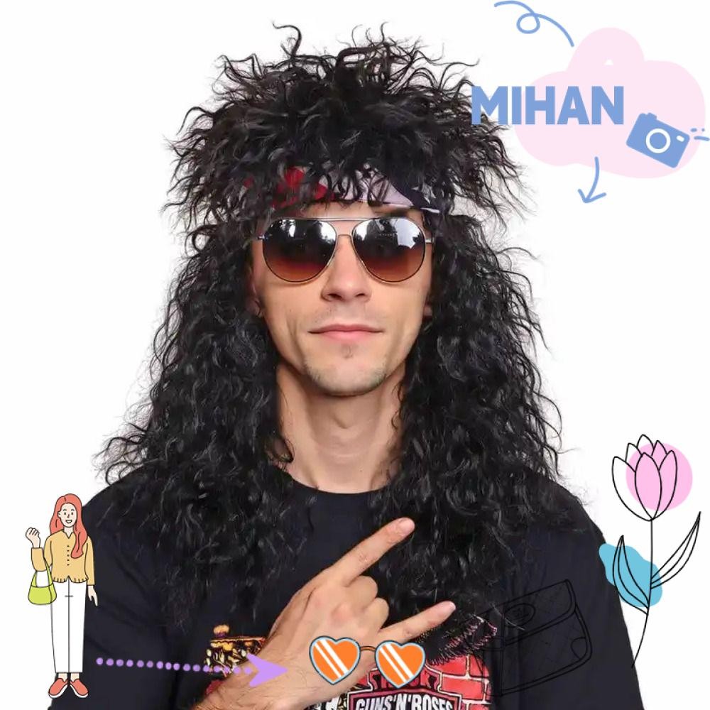 Mh 70s 80s Rockstar วิกผม, Curvy ยาวฮาโลวีนคอสเพลย์วิกผม, Fluffy Punk Mullet วิกผม