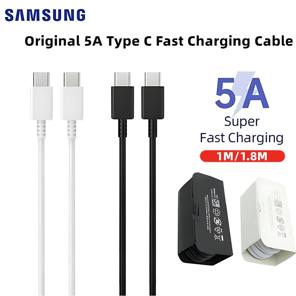สาย Samsung ของแท้ประเภท C 5A PD Fast Charging USB C ถึง USB C สายเคเบิลข้อมูลสําหรับ Galaxy S24 Ult