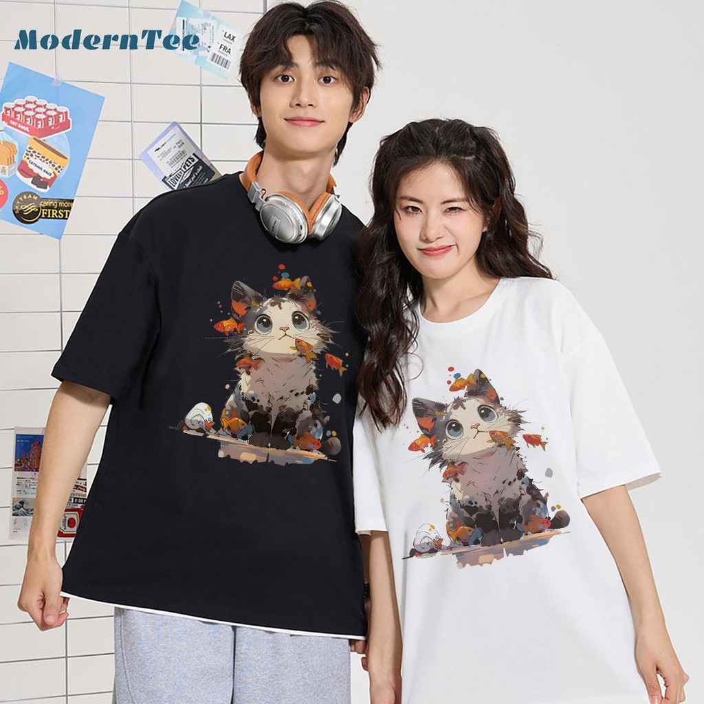 เทรนด์เสื้อยืดฤดูร้อนปี ใหม่, พิมพ์ลายลูกแมวน่ารักใหม่, ผ้ายืดแขนสั้นลําลอง, คุณภาพสูง, สวมใส่สบายและเป็นมิตรกับ