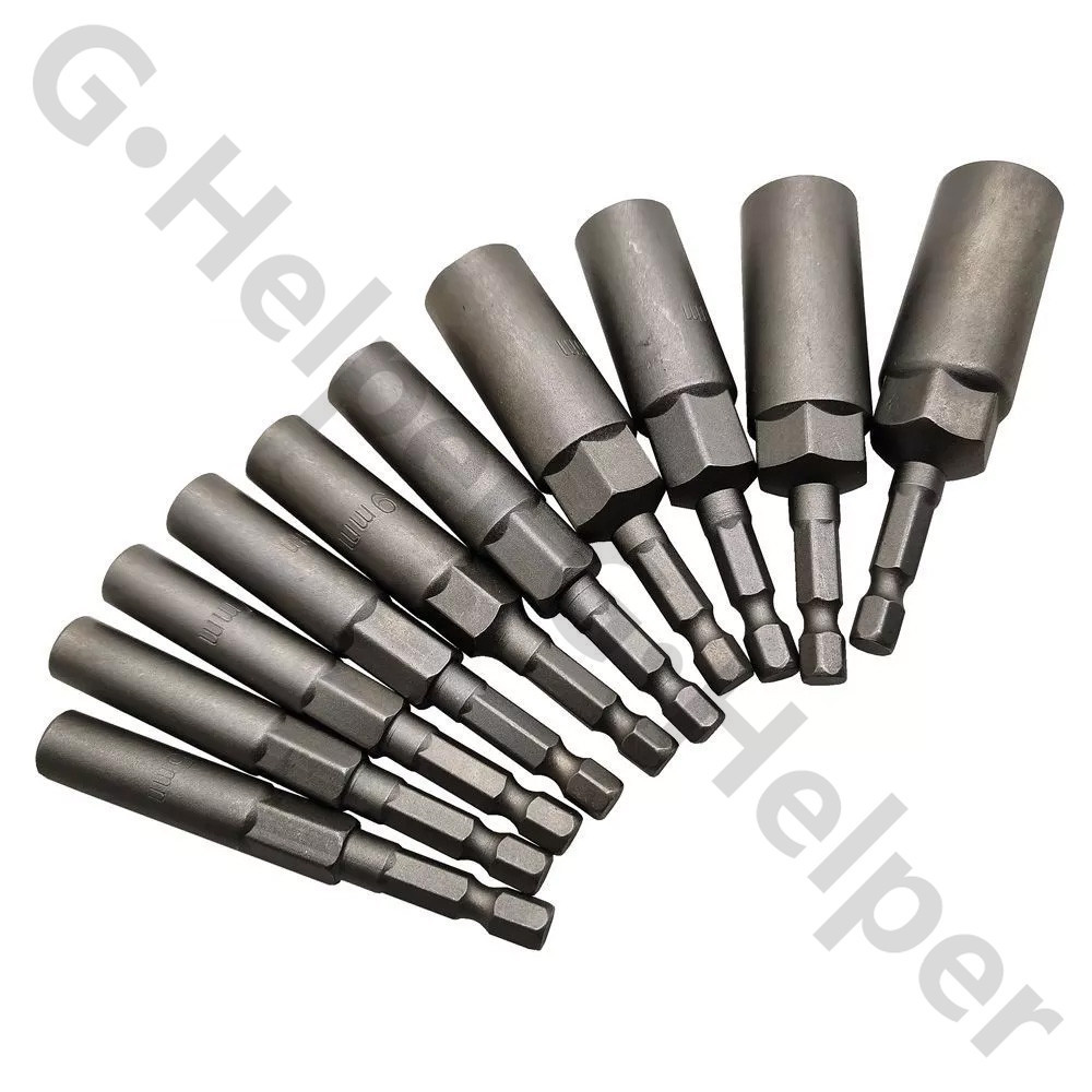 10 ชิ้น 80 มิลลิเมตรความยาวไฟฟ้าแม่เหล็กไขควง Nut Driver Set Impact 1/4 "Hex Shank เมตริกประแจซ็อกเก็ตบิต Crv 5.5-14 มิล