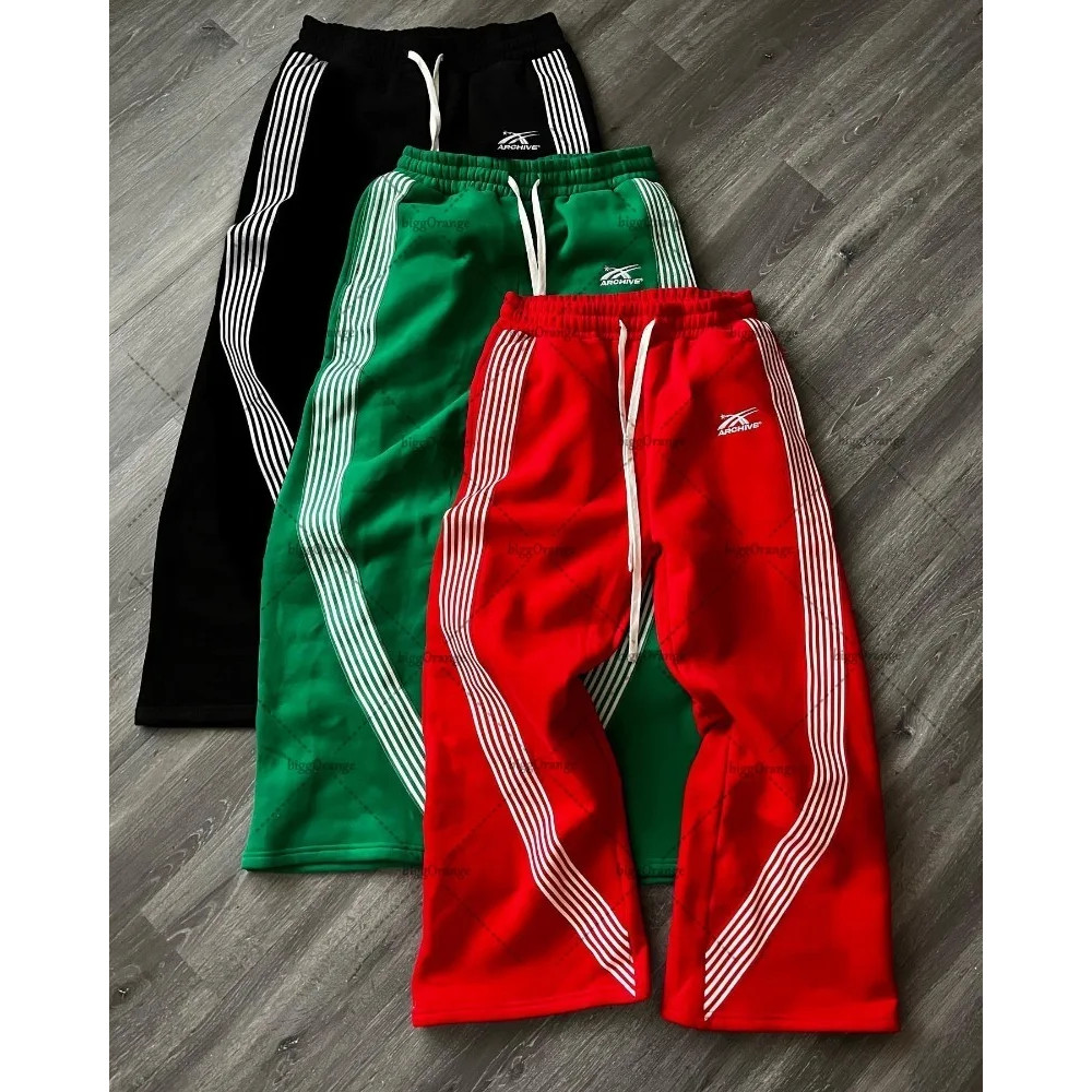 2025 สีสัน Street Hip-Hop SweatpantsY2KHarajuku Retro กางเกงขากว้างผู้ชายอเมริกันขนาดใหญ่แฟชั่นหลวมและอเนกประสงค์ Casual