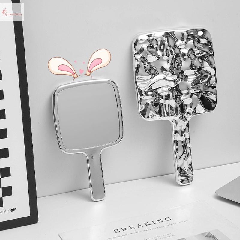 Cod Liquid Shape Square Mirror Mini Hand-Held Desktop Cosmetic Portable Makeup Mirror Travel Retro Style Beauty Mirror For Handbag ใหม่