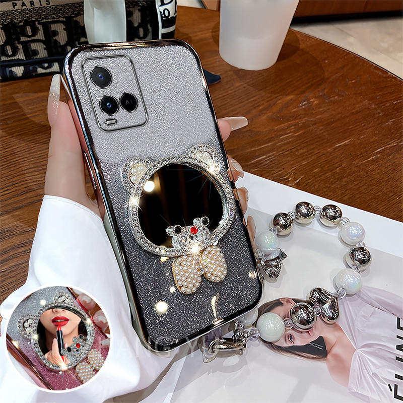 กันกระแทกcase สําหรับ Vivo Y21 Y21S Y33S 4G Y21A Y21T เคสโทรศัพท์หมีแต่งหน้ากระจกใหม่สร้อยข้อมือเคสโทรศัพท์ ราคา ถูกที่สุด ดีลบีเคเค แกลเลอรีภาพที่ 2