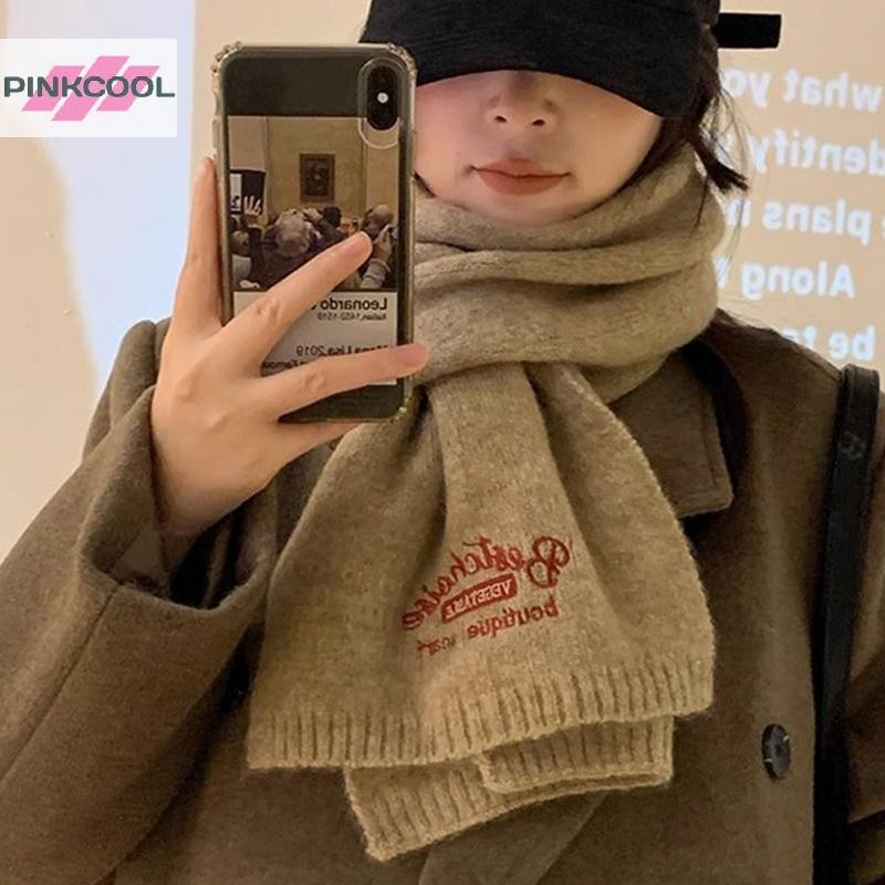 Pinkcool ฤดูหนาวผ้าพันคออบอุ่นสําหรับผู้หญิงแฟชั่นตัวอักษรถักเส้นด้ายขนสัตว์ Neckerchief Muffler หญิงผ้าคลุมไหล่คอ Wraps ร้อน