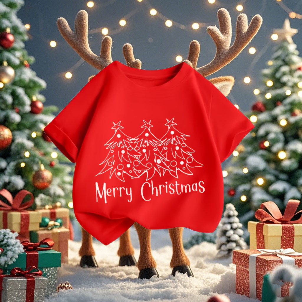 (จัดส่งตลอด 24 ชั่วโมง)KIDS PRINCESS เสื้อยืด Merry Christmas เสื้อยืดคริสต์มาสเด็กแขนสั้น สีแดงน่ารัก D204