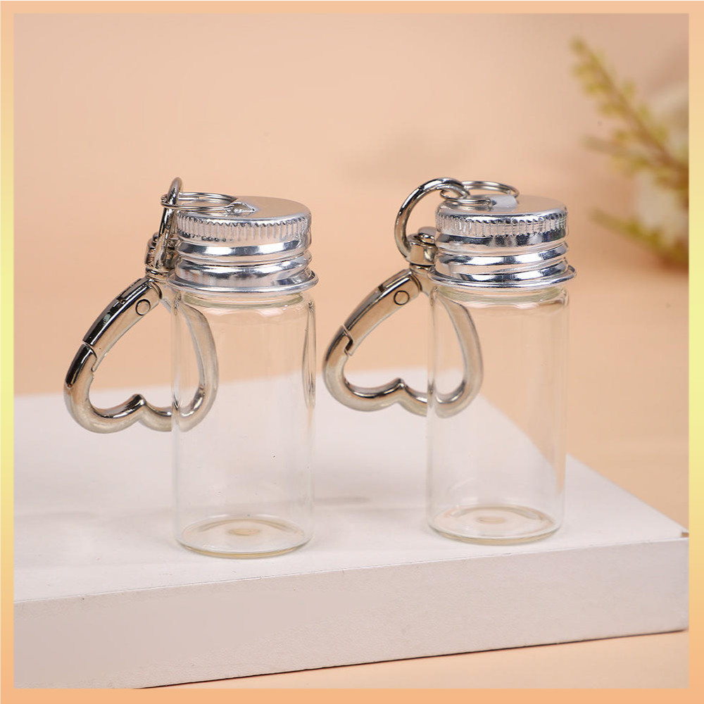 10ml ขวด Love พวงกุญแจ Mini ขวดแก้วโปร่งใสอลูมิเนียมหมวกตัวอย่างที่ว่างเปล่า Jars Liquid คอนเทนเนอร์ Dispenser Decor