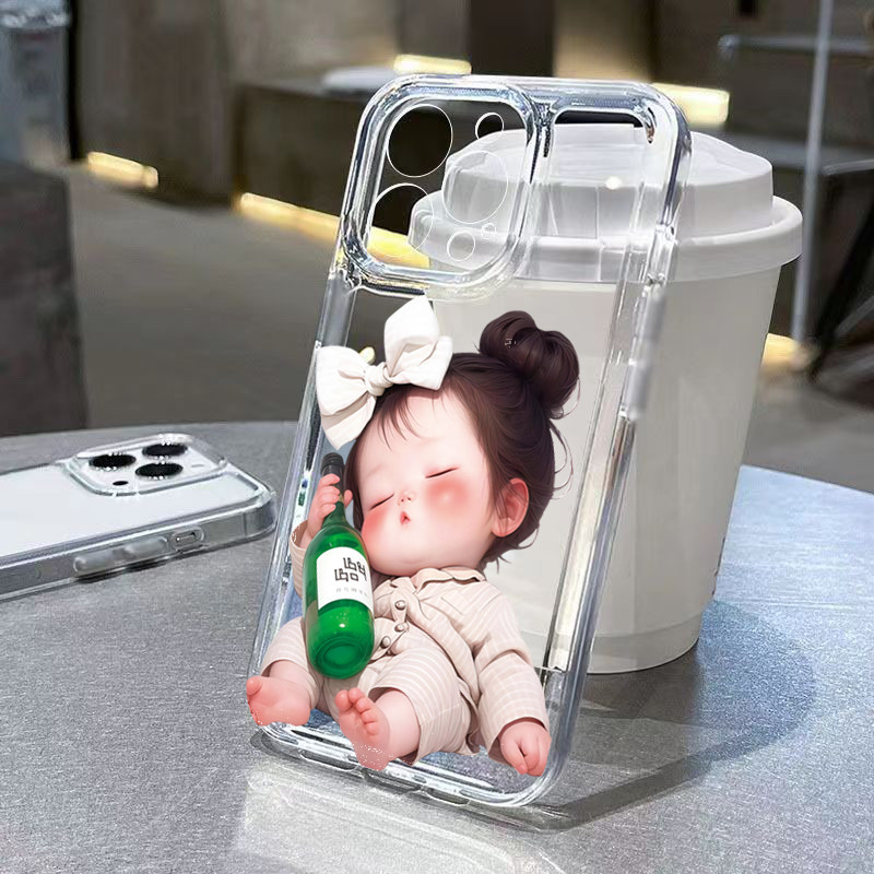 SAMSUNG น่ารักเมาสาวเคสโทรศัพท์สําหรับsamsung A06 A16 A15 A55 A35 A54 A26 A05 A34 A36 A14 A52 A53 A23 A56 A51 A13 Creative Little Girl ClearกันกระแทกTPU Soft Cover