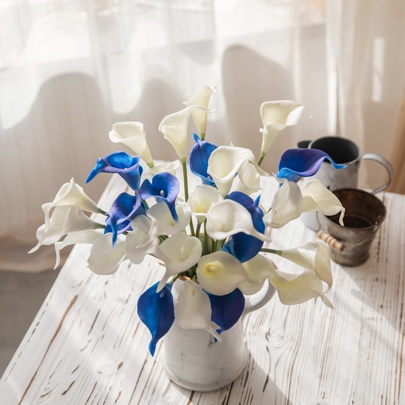 12 สี callalily Mini lotus ผู้ผลิตจําลองดอกไม้พืชประดิษฐ์ตกแต่งบ้านงานแต่งงานดอกไม้ปลอม