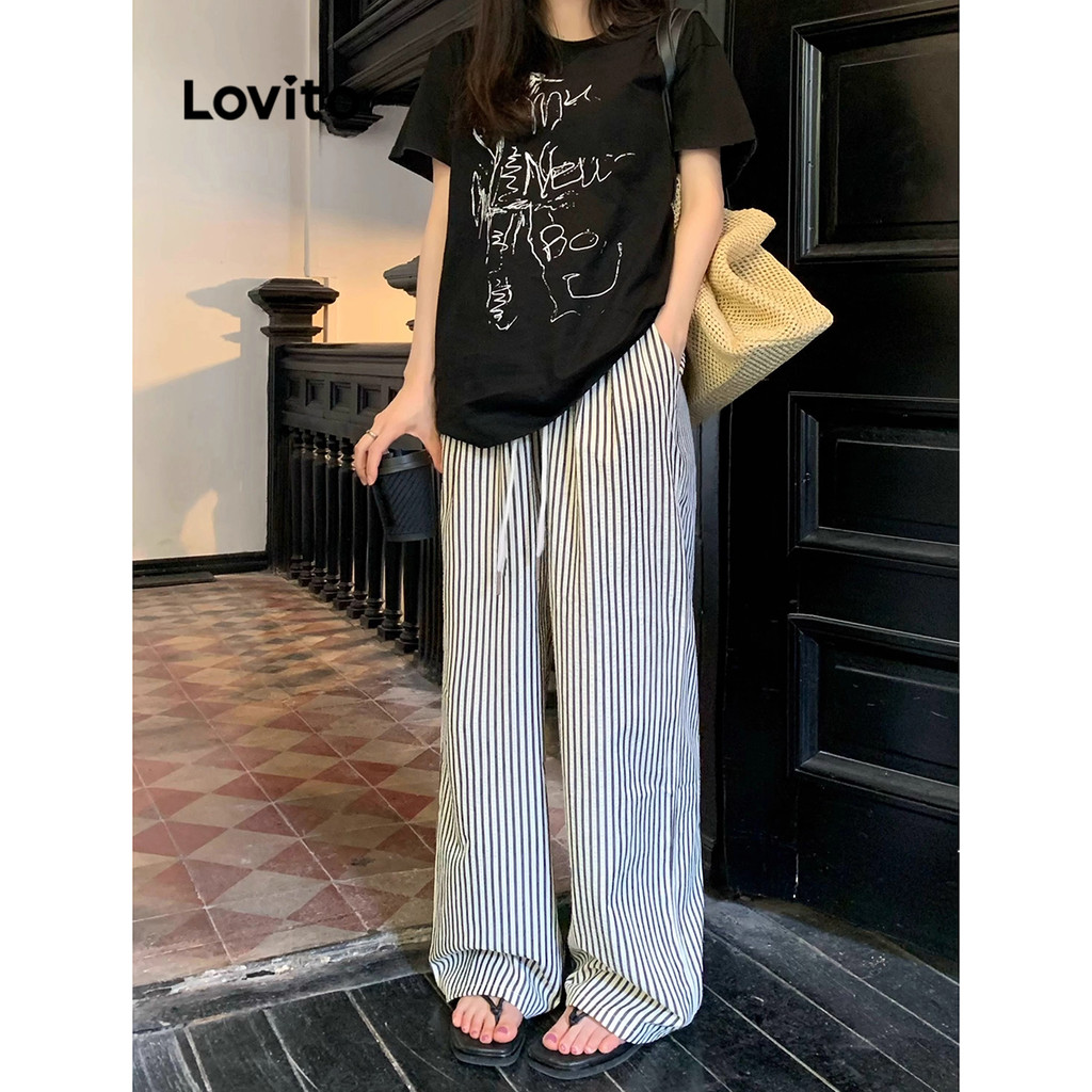 (Trendy) Lovito กางเกงลําลอง กางเกงลายทางสําหรับผู้หญิง LNA21096 (หลากสี)