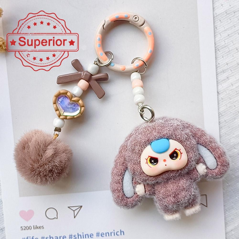 การ์ตูน Flocking Baby-three ปีพวงกุญแจ 3d ตุ๊กตา Diy กระเป๋าเป้สะพายหลังจี้แขวนตกแต่ง S0e8