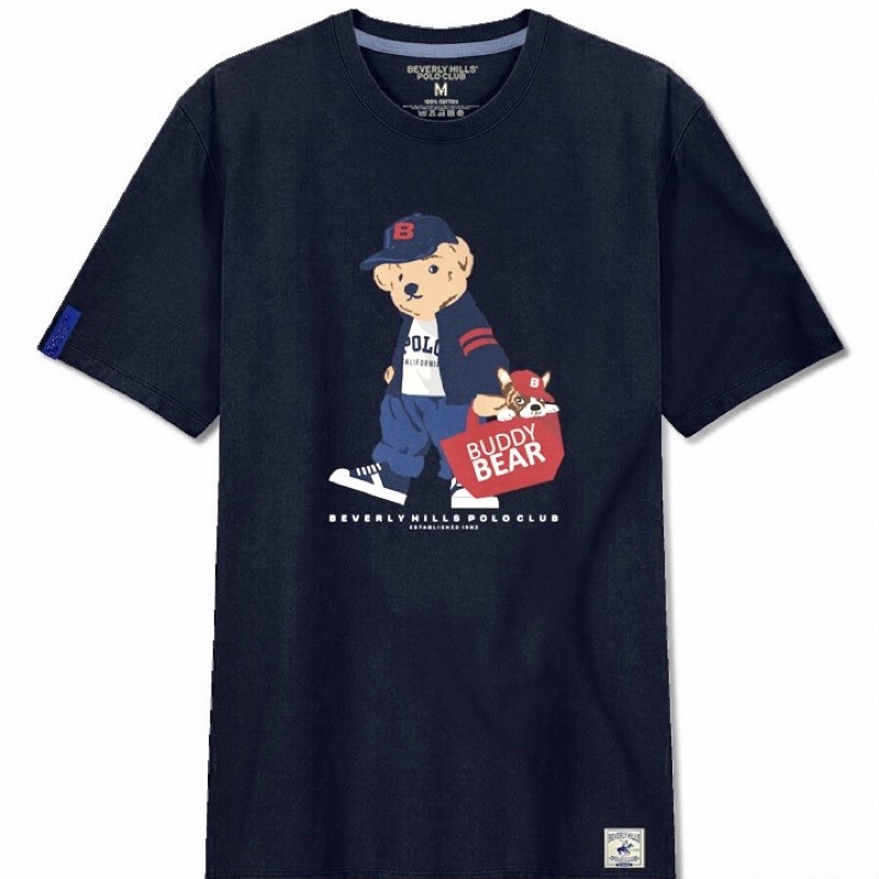 เสื้อยืดสุดฮอต Beverly Hills Polo Club กระเป๋าพิมพ์ลายหมีแท้ เสื้อยืดผู้ชาย unisex