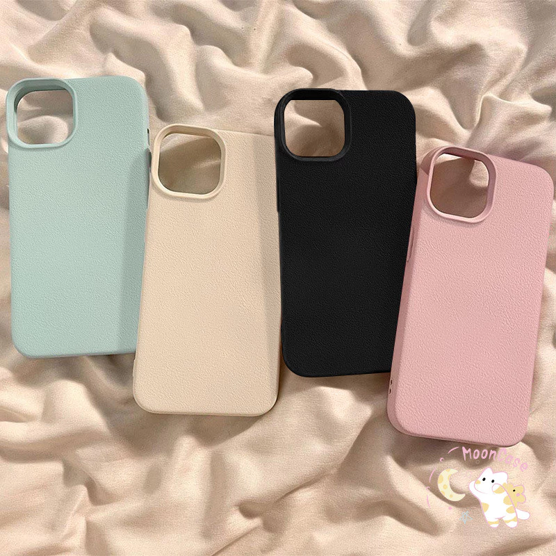 สีทึบ เคสไอโฟนXR สำหรับ IPhone 12 11 15 13 7 16 14 Pro Max XR XS X 7Plus 8Plus Max 16 7 8 Plus SE เชลล์นุ่ม Cowhide